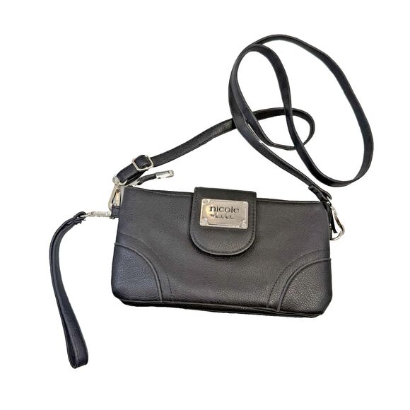 Nicole Handbags - Nicole Miller Black Crossbody Wristlet Bag 3 Zip Sections Adjustable Strap EUC